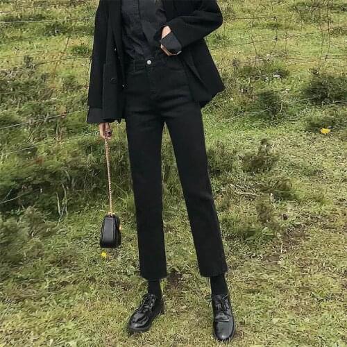 Woman Jeans Pants Black Autumn Winter High Waist Loose Straight Pants Pantalones Vaqueros Mujer