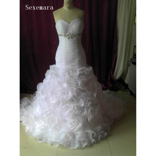 Real Photo Vestido De Noivalongo Ruffle Organza Sweetheart Robe De Mariage Long Bridal Gown 2018