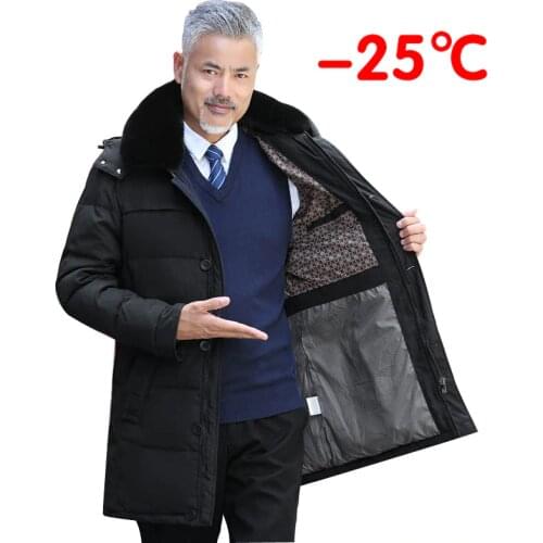 2020 winter thick long mens down jacket luxury high quality fur collar new style middle age men casual warm hooded down coats