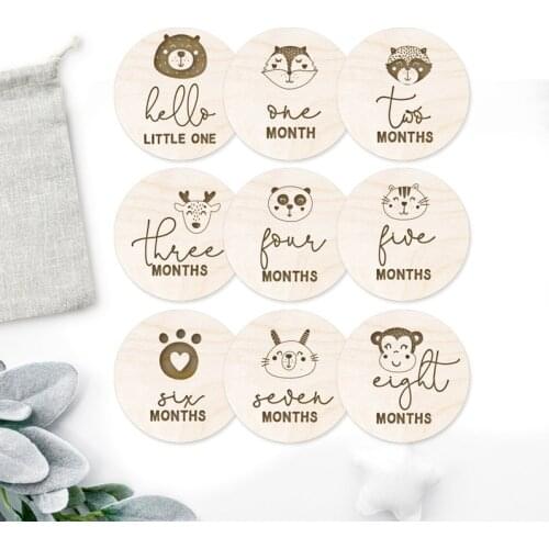 13PCS Animals baby milestone cards Wooden Birth Plaque Milestone Month Cards Discs