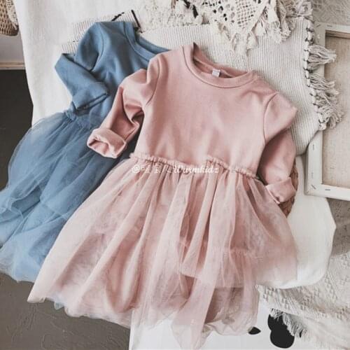 2020 Baby Girls Dress Spring Autumn Fashion Long Sleeve Mesh Stitching Princess Dress Toddler Baby Clothing 2 3 4 5 6 7 Years