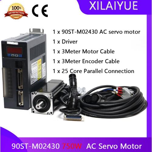 90ST-M02430 750W 220V AC servo motor driver kit 90mm 3000rpm 2.4N.m match driver AASD-15A permanent magnet