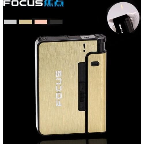 FOCUS Automatic cigarette case Metal Cigarette Boxes 10pcs Cigarette Holder Case Lighter Gadget For Men Christmas Gift