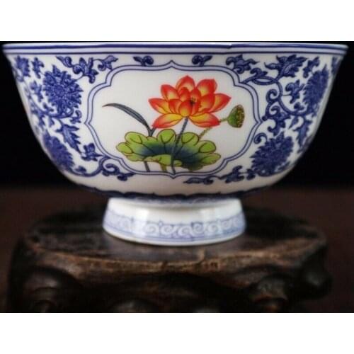 Large Antique Chinese Qing Blue & White W/Famille Rose Porcelain *Flower* Bowl