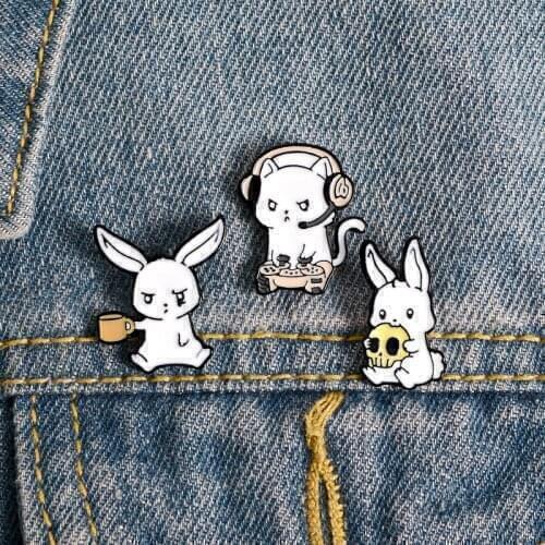 Brooches women pins gift cute cartoon enamel rabbit cat cowboy Badge for kids friends