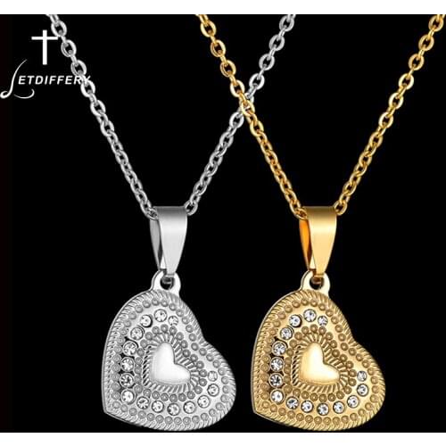 Letdiffery Cubic Zirconia Love Heart Necklaces Gold Stainless Steel Chain Necklace for Women Wedding Jewelry Engagement Gifts