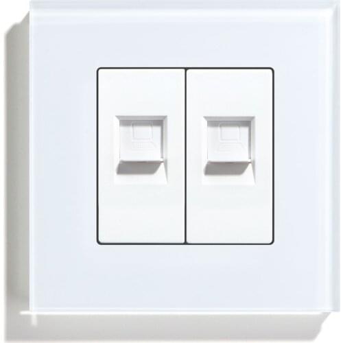 BSEED Double PC LAN Wall Decorative Socket Dual Computer Jack Plug Universal Receptacle Luxury Mirror White Panel