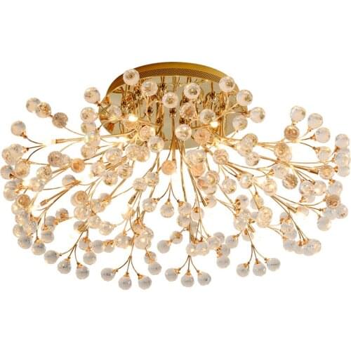 European round living room headlight crystal lamp creative American restaurant modern minimalist led ceiling lamp golden bedroom
