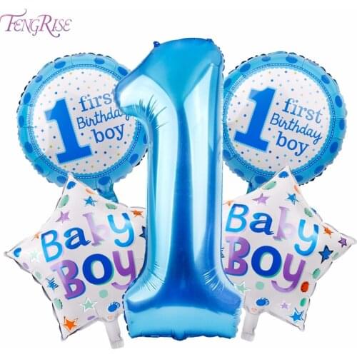 FENGRISE 5pcs Baby 1st Birthday Balloons Blue Pink Foil Balloons Happy Birthday Party Decoration Kids I AM ONE Party Supplies
