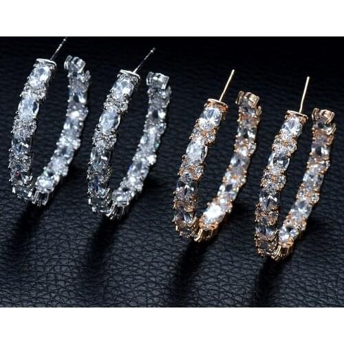 HIBRIDE Charms Micro Zircon Hoop Earrings For Women Bridal Wedding Water Drop Shape Ear Earrings pendientes mujer moda E-843