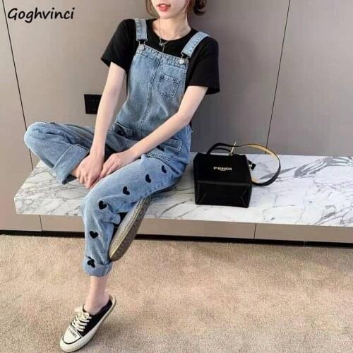Jumpsuits Women Heart Printed Fashion Korean Style Denim Trousers Ladies Retro Loose All-match Trendy Ins Streetwear Casual Chic