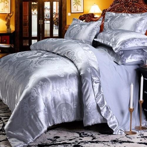 30 Dropshipping WeddingBedding Sets Jacquard Queen/King Size Duvet Cover Set wedding Bedclothes Bed Linen Silver gray