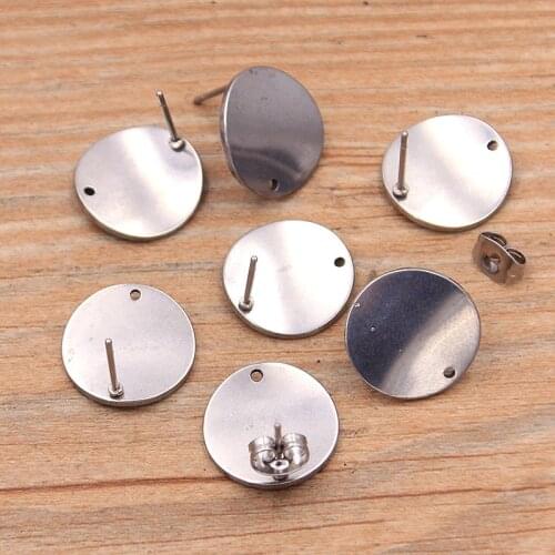 20Pcs 15mm Stainless Steel Round Cabochon+Earmuffs Blanks Diy Post Stud Earrings Base Settings For Jewelry Making