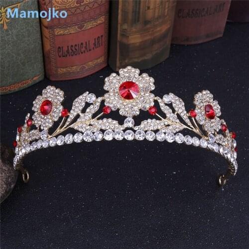 Mamojko Baroque Austrian Crystal Rhinestone Flower Wedding Crown for Women Fashion Bridal Queen Tiara Hair Accessories