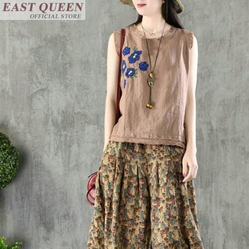 Tank top new arrival 2019 floral print elegant tops women blouse and tops traditional chinses clothing vest sundress top FF623 A