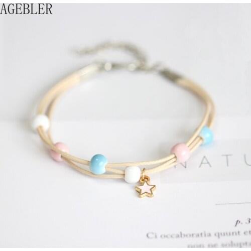 Cute Fashion Hand-woven Colorful Ceramic Bead Bracelets for Women Jewelry Star Drop Pendant Art Gift Student Jewelry