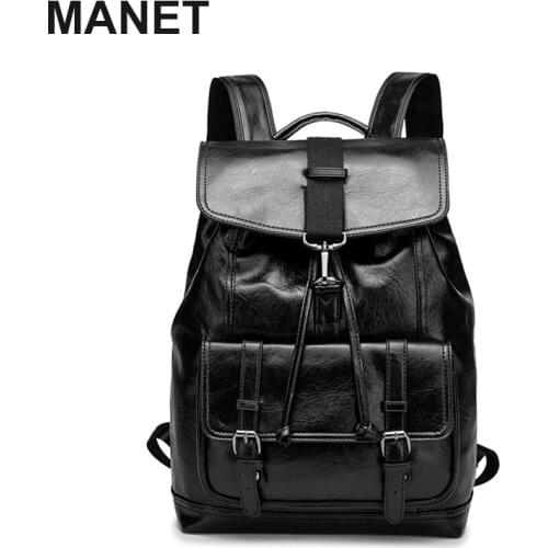 MANET Backpacks for Men PU Leather Computer Bags Large Capacity Backpacks Teenage Student Schoolbag Male Handbag Travel Backpack