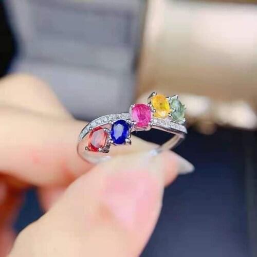 Natural Color Sapphire/Ruby Ring S925 Sterling Silver Fine Fashion Charming Jewelry for Women MeibaPJFS