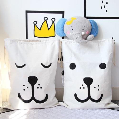 Nordic Style Bear Canvas Storage Bag For Kids Toys Clothes Organizer Bag Pouch Canvas Storage Pouch Bag For Kids 48x68CM