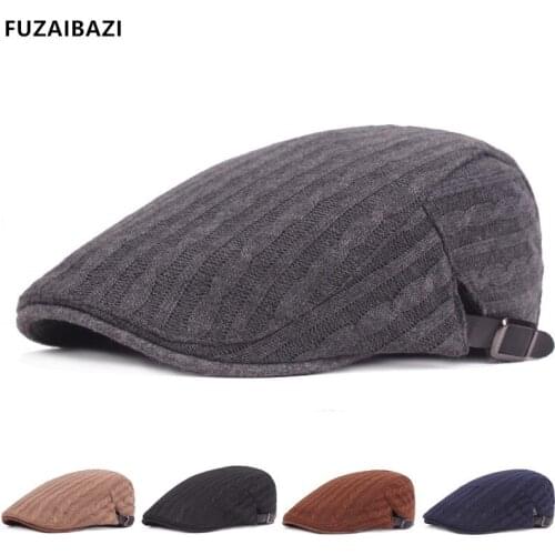FUZAIBAZI Fashion New Middle-Aged Elderly Mens Autumn Winter Knitting Berets Adjustable Warm Breathable Tongue Caps