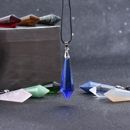 Factory New Fashion 12 Faceted Single Point Hexagonal Pillar Crystal Natural Stone Pendant Necklace