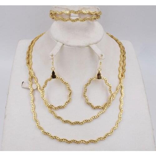 NEW High Quality Ltaly 750 Gold color Jewelry Set For Women african beads fashion necklace set earring jewelry