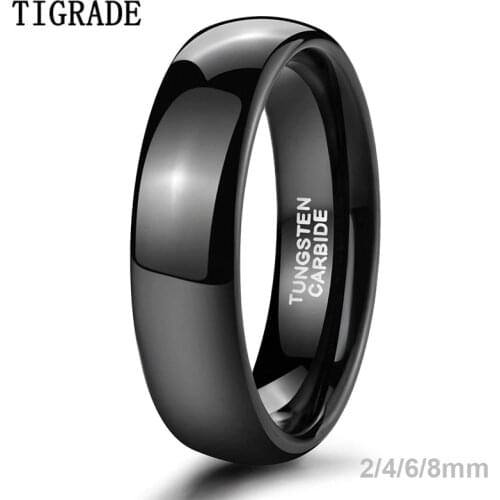 TIGRADE 2/4/6/8mm Black Ring Men High Polished Tungsten Carbide Wedding Band Engagement Ring Engraving Jewelry For Women Unisex