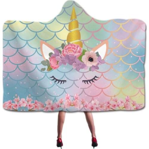 Cartoon Animals Unicorn Hooded Blanket Coral Fleece Hoodie Blankets For Adults Kids Travel Sofa Bed Home Throw Blanket