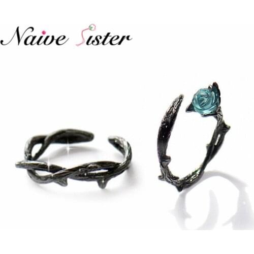 Genuine Adjustable Ring Fashion Black Rose Flower Couple Rings For Women Men Crystal Wedding Jewelry Anel