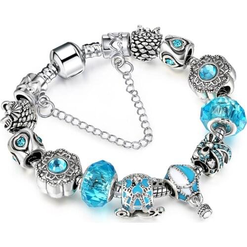 Pandora-style blue hot air balloon crystal alloy big hole bead bracelet European style DIY jewelry