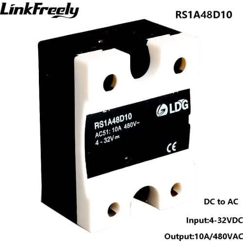 RS1A48D10 Input 5V 12V 24V 32V DC SSR Relay Solid State+Mini,Triac Output 10A /42-530V AC Voltage Control Relay Switch Module