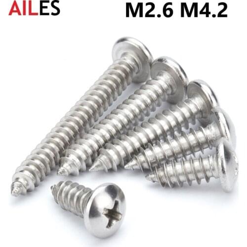M2.6 M4.2 Cross Recessed Pan Head Self Tapping Screws 304 Stainless Steel Phillips Machine Bolts 4 5 6 8 10 16 70 75 80mm