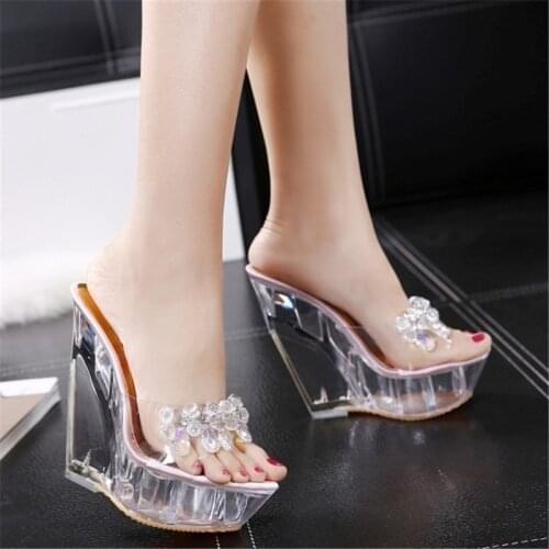 8/13CM Wedges Shoes for Women Comfortable Crystal Gladiator Sandals Platform Woman Transparent Shoes Woman Sandals 2019 Summer
