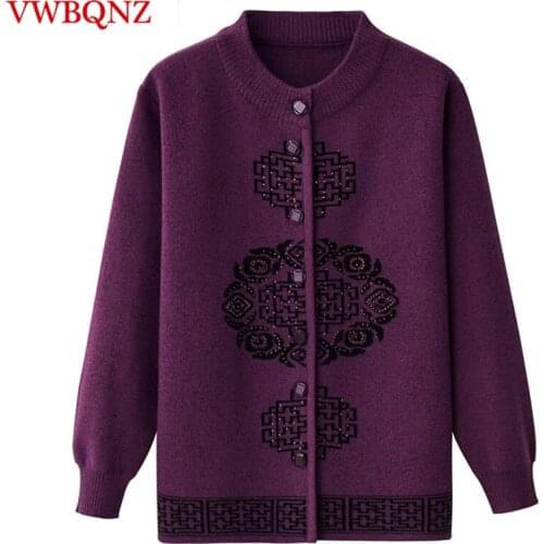 Middle old aged Knitted sweaters Coats Womens clothing Single-breasted Loose Large size Ladies Sweater Cardigan Casual Tops 5XL