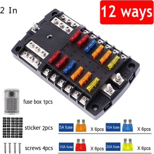 Twin In Fuse Box Holder 12 Way Plastic Cover Blade Block With Thumbscrew LED Warning Indicator Light For Car Boat Yacht Trike