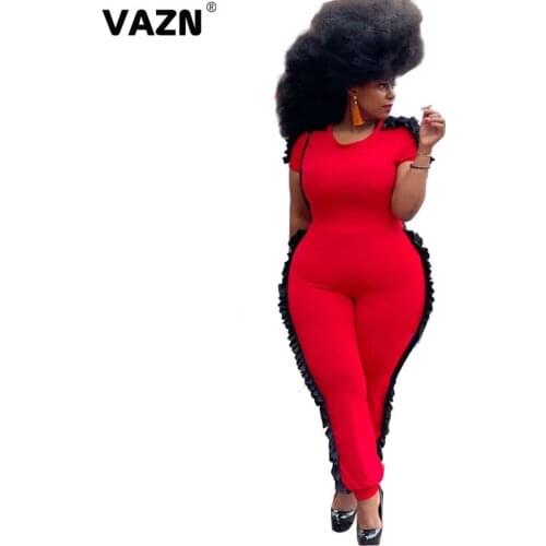 VAZN 2021 Spring New Plus Size Casual Daily Young Solid Tracksuits Short Sleeve Long Pants Skinny Women 2 Piece Set