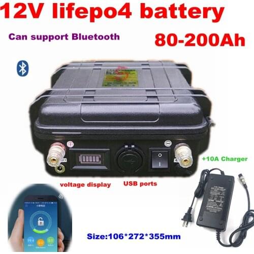 Waterproof 12V 200Ah 100AH 150AH 80AH Lifepo4 lithium bluetooth BMS APP for inverter Power Supply Tricycle +10A Charger