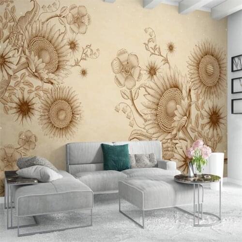 Wellyu Custom large mural fashion home improvement modern retro fashion sunflower flower TV background wall wallpaper