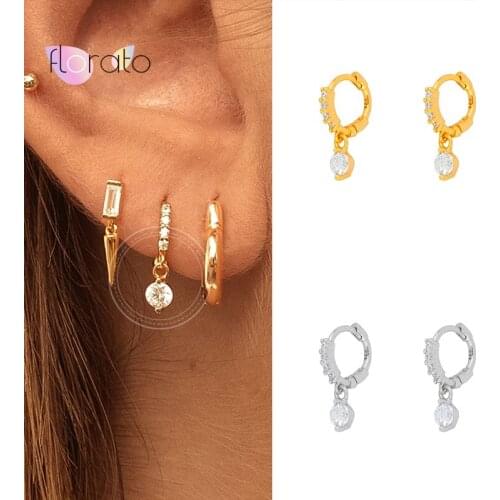 925 Sterling Silver Ear Buckle Round Crystal Earrings For Women Geometric Hoop Earrings Bride Wedding Earrings Fashion Jewelry