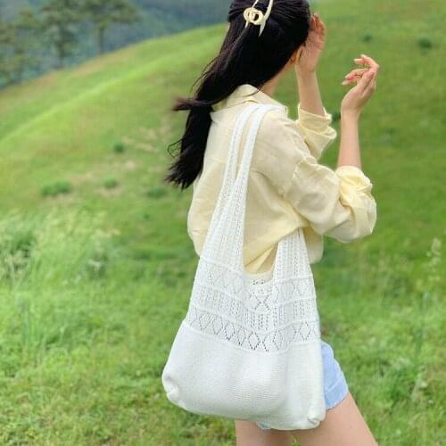 Women Bags Female Handbags Ladies Handmade Shoulder Messenger Bag High Quality Woolen Yarn Knitting Youth Middle Bag Whole Sale