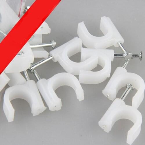 100pcs Cable fixed 14mm Round Circle Path cable clips with Nail, Wire U Circle Cable Clamp with Nail