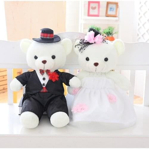 2pcs 40/60cm Couple Bear Wedding Teddy Bear Bride & Groom Bear Bouquet DOLL TOY Plush Toys Wedding Gift Christmas Gift