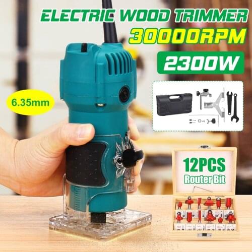 220V 2300W Woodworking Electric Trimmer Wood Milling Engraving Slotting Trimming Machine Hand Carving Router EU Plug 6.35mm