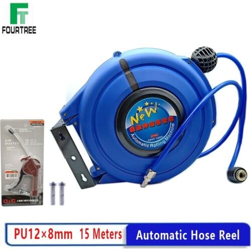 Automotive Hose Reel 15 Meters Pneumatic PU Tube OD 12mm ID 8mm Retractable Telescopic Drum Rolling Machine Yarn Clamping Pipe