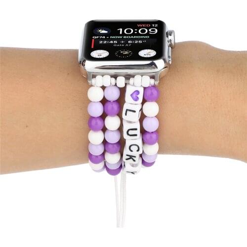 DIY Beads Elastic Strap Compatible with Apple Watch 6 5 4 SE 3 band 44mm 42mm 40mm 38mm iwatch 6 Women Handmade Jewelry Bracelet