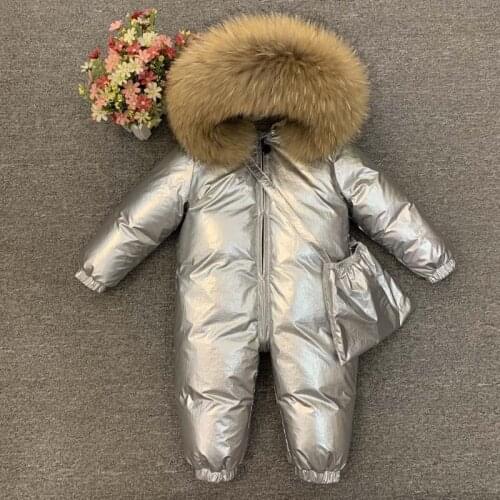Toddler kids down coat jacket thick fur hooded onesie down coat for 1-5years child boys girls Winter coat down clothes outerwear