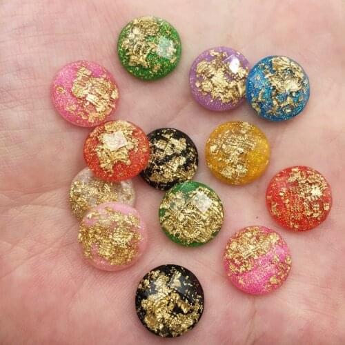 40Pcs 12mm Resin Glitter Filled Gold Foil Facet Round Gems Flatback Rhinestone Scrapbook DIY Wedding Applique Ornament Craft G50