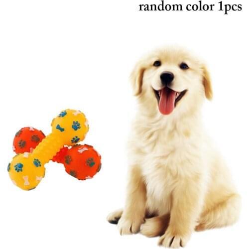 Dumbbell Shape Dog Chew Toy Bone Printed Puppy Squeaky Toy Pet Interactive Toy Puppy Teething Toy Dog Training Toy Random Color