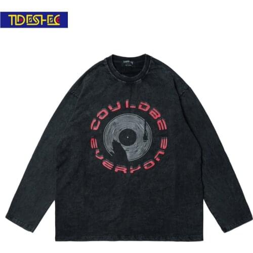 Streetwear T-shirt Gothic Printed Hip Hop Mens Printed T-shirt 2021 Fall Harajuku Cotton Casual Tshirt Long Sleeve Top T shirt