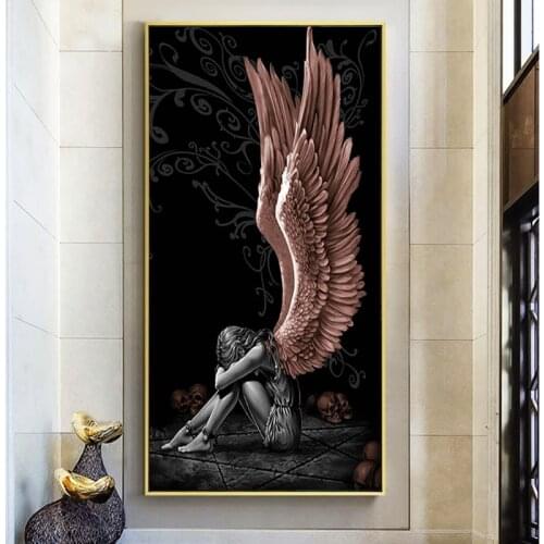 Angels And Demons Canvas Painting Red wings Gray Character Posters Prints Scandinavian Wall Art Picture for Living Room Cuadros